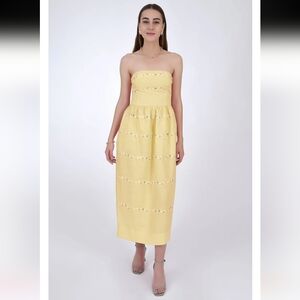 NWT Fanm Mon Anim Strapless Linen Embroidered Dress